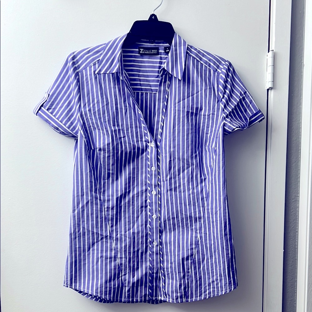 Striped v neck button down shirt
